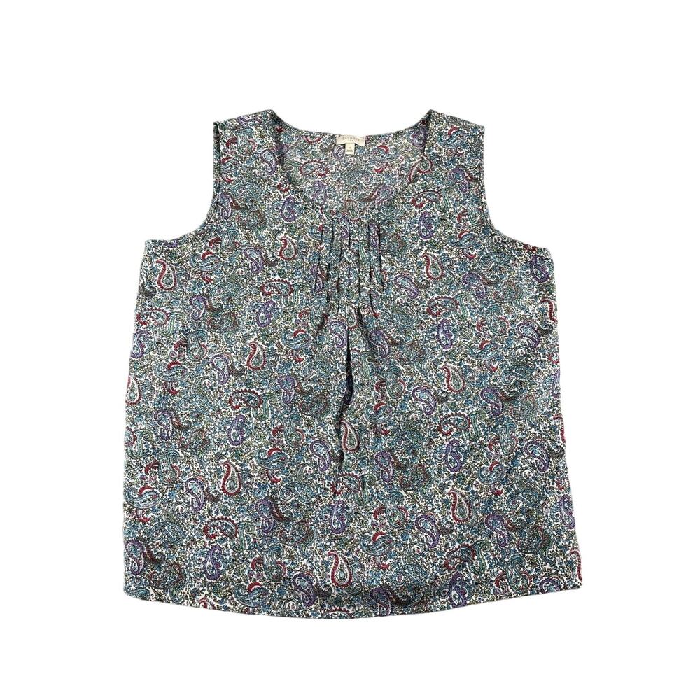 Talbots Shirt Womens Medium Tank Blue Multicolor Floral Paisley Business Church